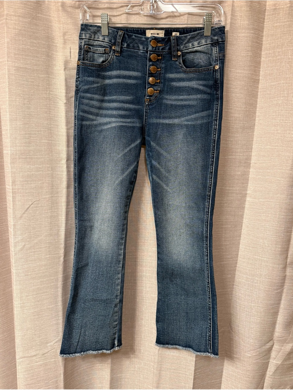 Miss Me Dark Blue Cropped Button-Fly Jeans